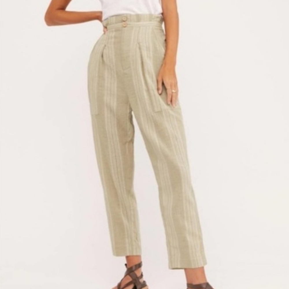 Free People Striped Semi-Sweet Cropped Sage Pants XS EUC - Picture 3 of 9